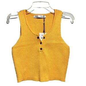 Zara 3519/014 Ribbed Knit Crop Top Orange Tank Buttons Shirt Sleeveless Med NEW